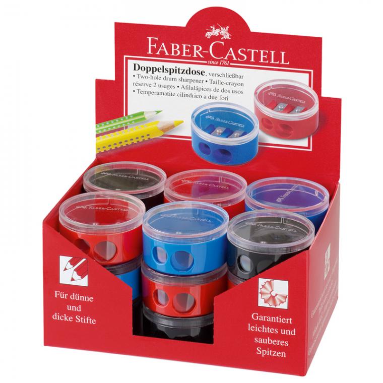 Точилка пластиковая Faber-Castell 2 отверстия, контейнер, красная/синяя
