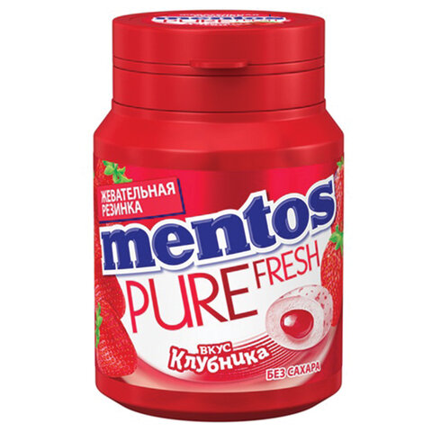 Жевательная резинка MENTOS Pure White "Клубника", 54 г, банка, 67842