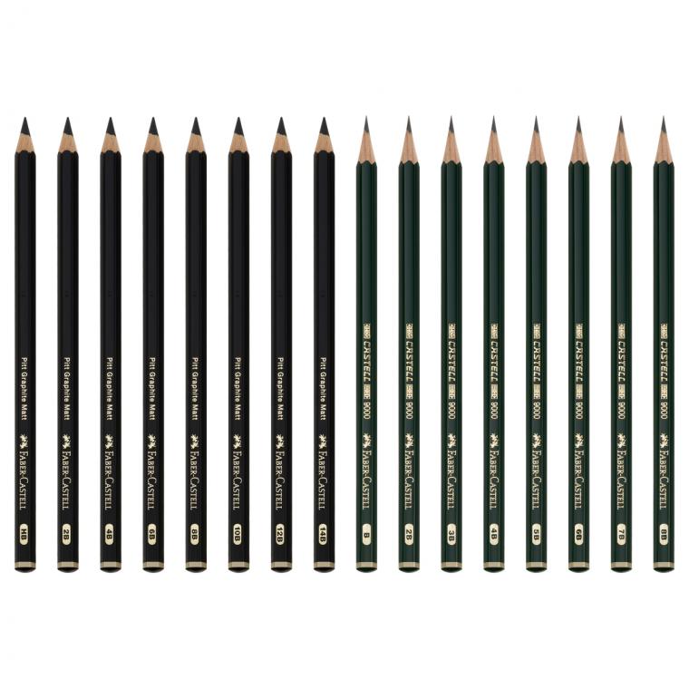 Набор карандашей ч/г Faber-Castell "Pitt Graphite Matt" и "Castell 9000", 20 предметов, заточен., метал. кор.