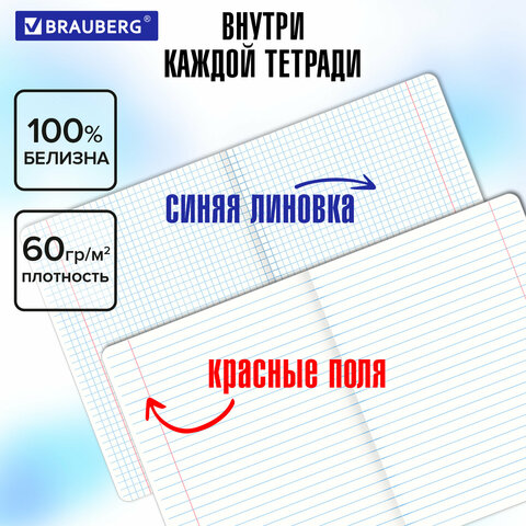 Тетради предметные, КОМПЛЕКТ 13 ПРЕДМЕТОВ, 48 л., матовая ламинация, BRAUBERG "MONOCOLOR", 405175