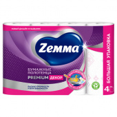 Полотенца бумажные впитывающие 2-слойные, 4 рулона (4х14 м), ZEMMA/ZEWA Premium Декор, 1441241