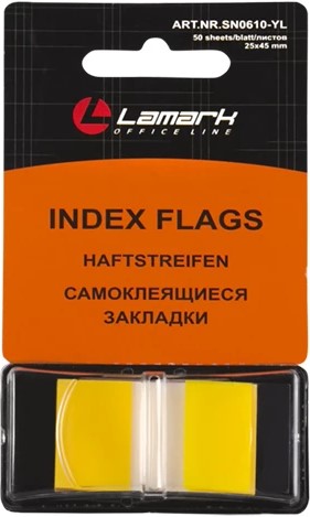 Закладки самоклеящиеся Lamark пластиковые 25х45 50л. Z-сложения желтые, пластик