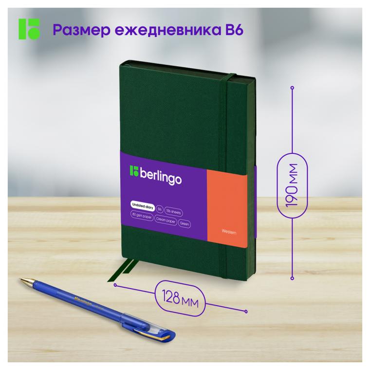 Ежедневник недатированный, В6, 136л., кожзам, Berlingo "Western", с резинкой, зеленый