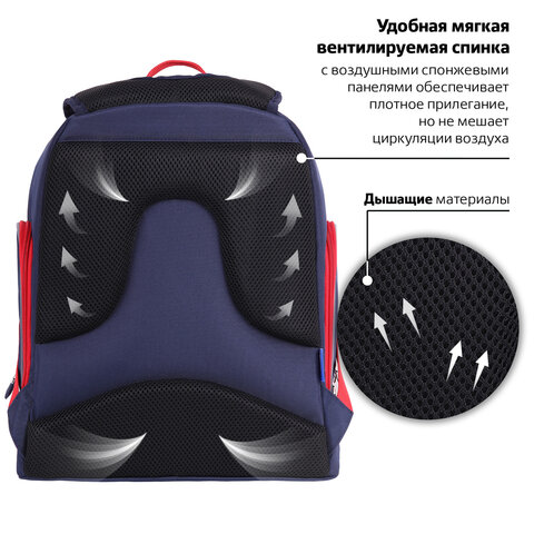 Рюкзак BRAUBERG CLASSIC, легкий каркас, премиум материал, "Wild wolf", синий, 37х32х21 см, 271393