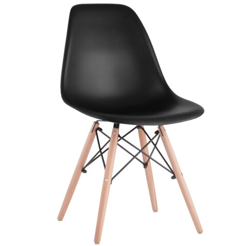 Стулья BRABIX "Eames CF-010", КОМПЛЕКТ 4 шт., пластик черный, опоры дерево/металл, 532631