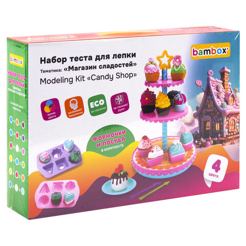 Тесто-пластилин для лепки BAMBOX (БАМБОКС), НАБОР "Магазин сладостей" с формочками и посудой, 107253
