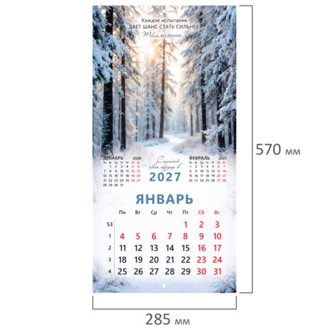 Календарь настенный перекидной 2027 г., BRAUBERG, 12 листов, 28,5х57 см, "Вселенная", 118412