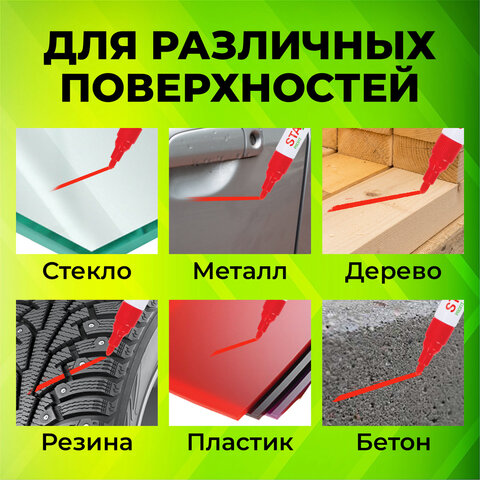 Маркер-краска лаковый (paint marker) 2-4 мм, КРАСНЫЙ, НИТРО-ОСНОВА, STAFF PROFIT, для любых поверхностей, 152582