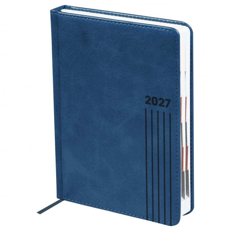 Ежедневник датированный 2027г., А5, 176л., твердый переплет, BG "Vesper Index. Blue", синий, блок с индексной вырубкой
