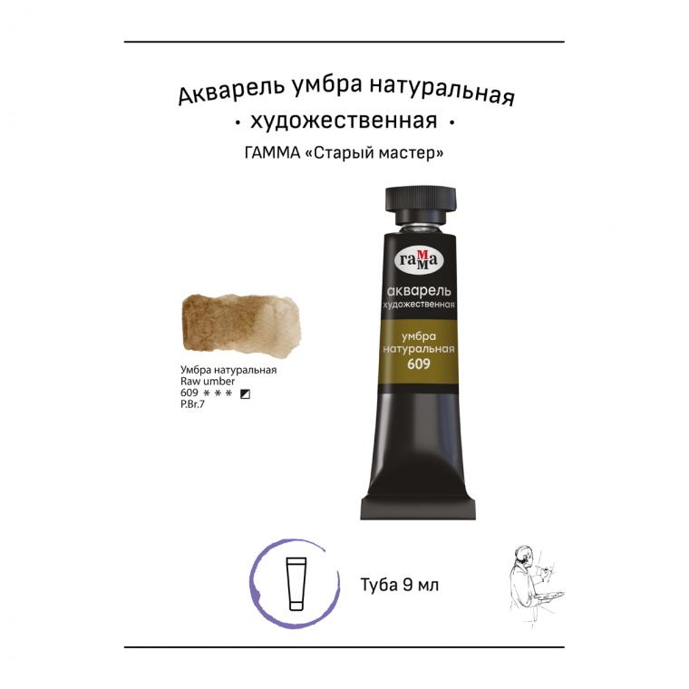 Акварель художественная Гамма "Старый Мастер" умбра натуральная, 9мл, туба