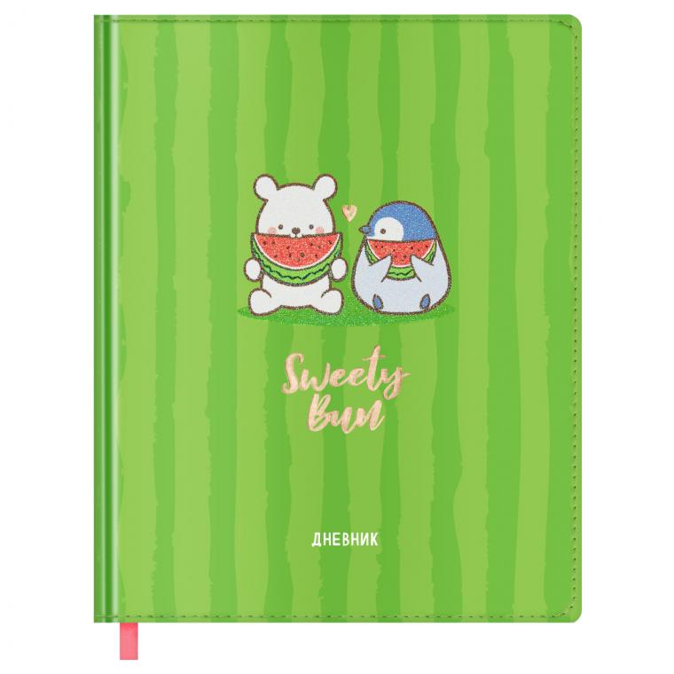 Дневник 1-11 кл. 48л. (твердый) MESHU "Sweety bun", иск. кожа, УФ-печать с глиттером, тиснение фольгой, тон. блок, ляссе