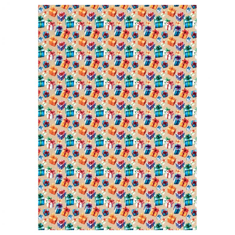 Упаковочная бумага крафт 70*100см, MESHU "С Днем рождения", 70 г/м2, ассорти, 4 дизайна