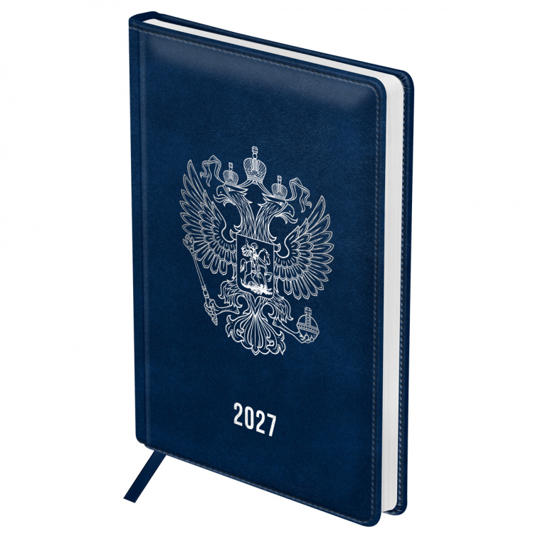 Ежедневник датированный 2027г., А4, 176л., твердый переплет, кожзам, BG "Орел", синий