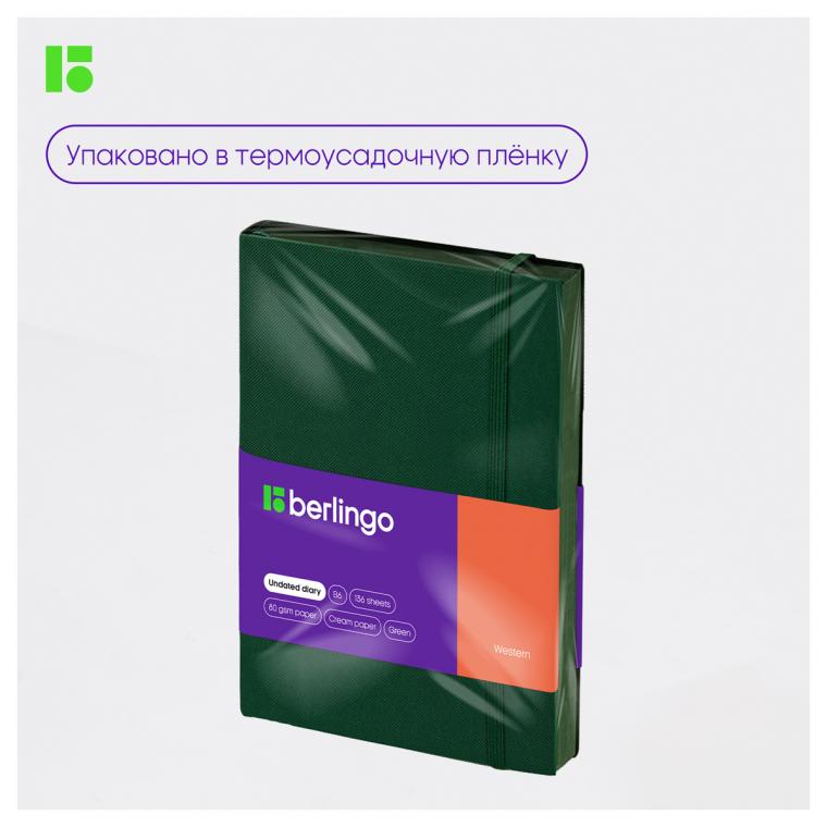 Ежедневник недатированный, В6, 136л., кожзам, Berlingo "Western", с резинкой, зеленый