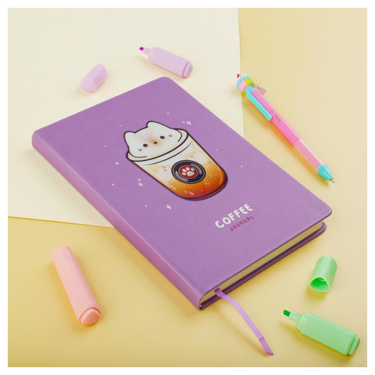 Ежедневник недатированный, А5, 136л., кожзам, MESHU "Magic. Catffee house", тон. блок, аппликация с анимированным изображением, закладка-ляссе