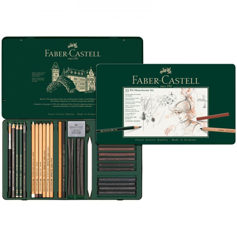 Набор художественных изделий Faber-Castell "Pitt Monochrome", 33 предмета, метал. коробка