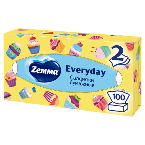 Салфетки косметические 100 штук в картонном боксе, 2-слойные, ZEMMA/ZEWA Everyday, 62861