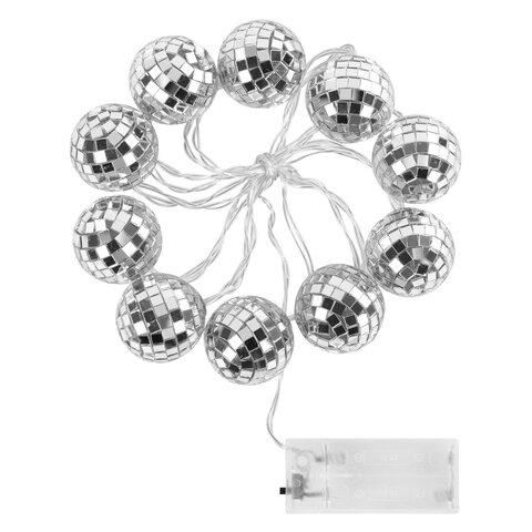 Электрогирлянда-нить комнатная 1,5 м, 10 LED, с насадками, вид: "Диско-шары", тёплый белый, на батарейках, ЗОЛОТАЯ СКАЗКА, 591731