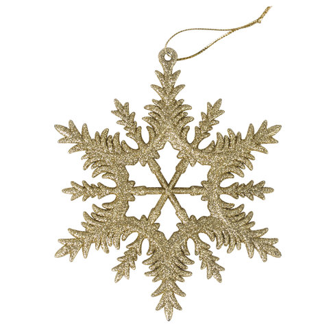 Украшение ёлочное в форме СНЕЖИНКИ 4 шт., 13 см, пластик, золотистые, ЗОЛОТАЯ СКАЗКА, 591132