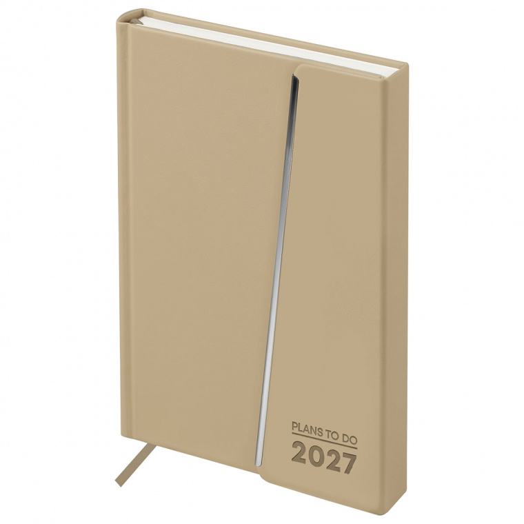 Ежедневник датированный 2027г., А5, 176л., твердый переплет, кожзам Soft touch, BG "Magnet. Vanilla", ванильный, магнитный клапан
