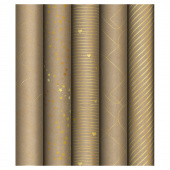 Упаковочная бумага крафт 70*100см, MESHU "Golden Pattern", 80г/м2, отд. фольгой, ассорти 5 дизайнов