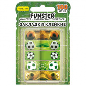 Закладки клейкие Z-сложения FUNSTER (ФАНСТЕР) "Футбол", 45х12 мм, 100 шт. (5 цветов х 20 листов), в диспенсере, 116698