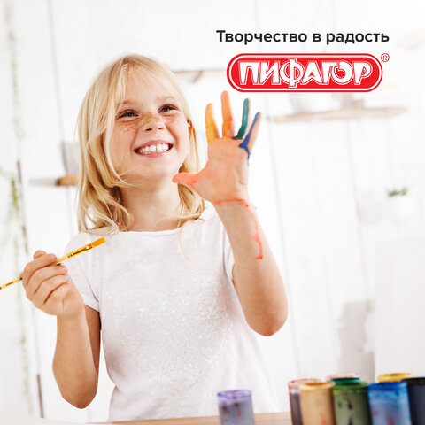 Кисть ПИФАГОР, СИНТЕТИКА, плоская, № 6, деревянная лакированная ручка, пакет с подвесом, 200859