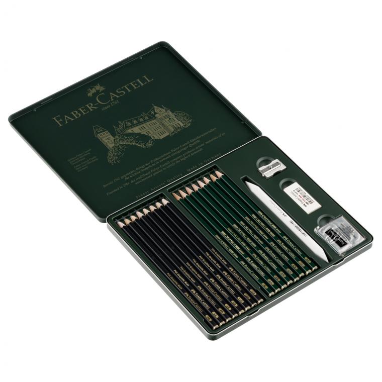 Набор карандашей ч/г Faber-Castell "Pitt Graphite Matt" и "Castell 9000", 20 предметов, заточен., метал. кор.
