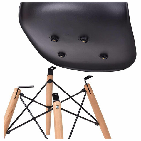 Стулья BRABIX "Eames CF-010", КОМПЛЕКТ 4 шт., пластик черный, опоры дерево/металл, 532631